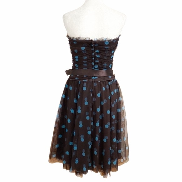 Scott McClintock Brown & Blue Polka Dot Strapless Dress – Size 8 - Picture 4 of 13